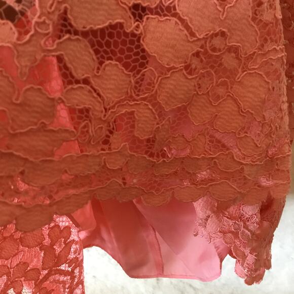 David's Bridal Strapless Coral Pink Lace Dress - Picture 6 of 15